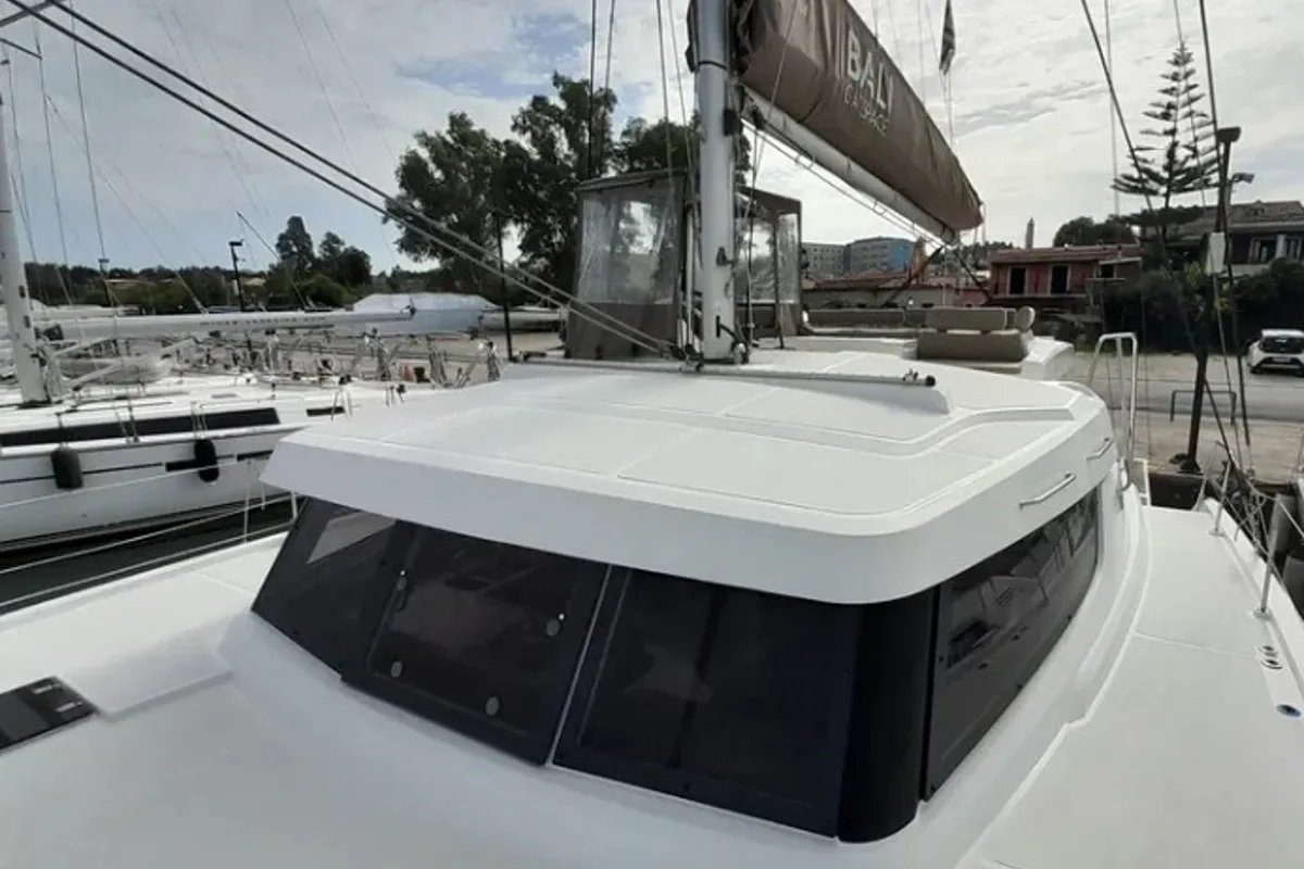 Deck of Hermes, a Bali Catspace catamaran at Preveza, Greece