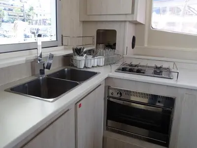 Galley of La Luna, a Leopard 44 catamaran at Cienfuegos, Cuba