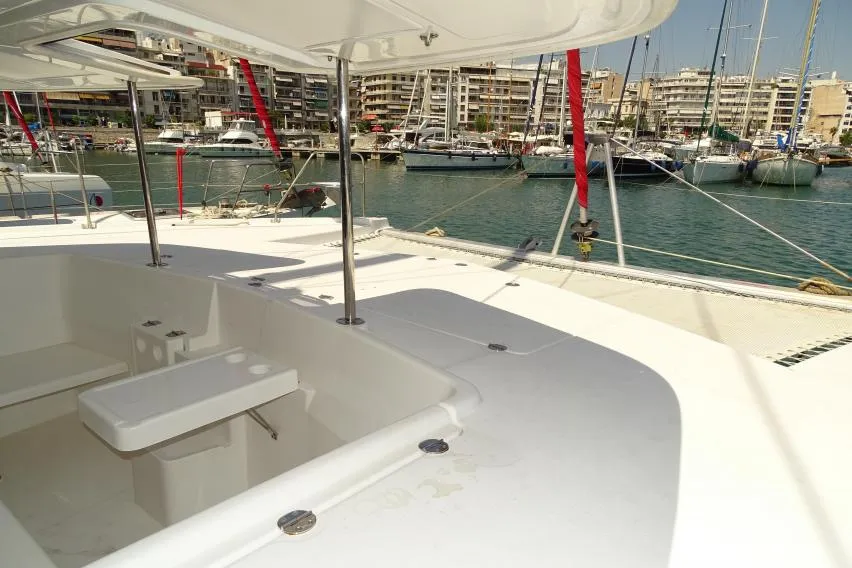 Deck of La Luna, a Leopard 44 catamaran at Cienfuegos, Cuba