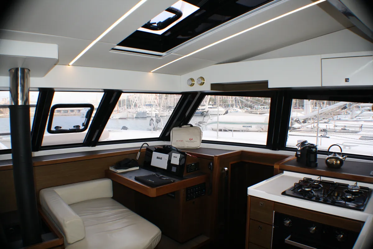 Salon of Sardinia II, a Nautitech 46 Fly catamaran at Figari, Italy
