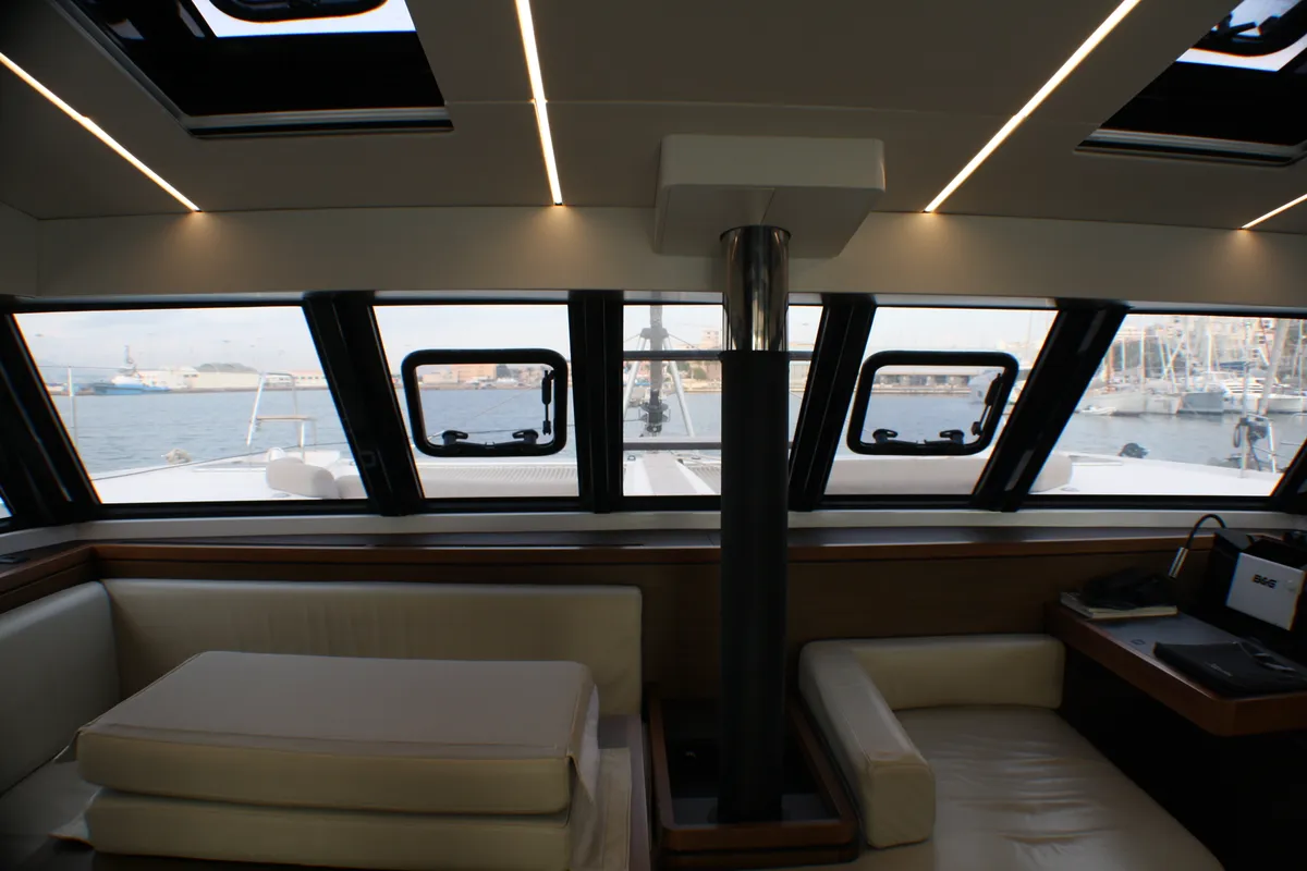 Salon of Sardinia II, a Nautitech 46 Fly catamaran at Figari, Italy