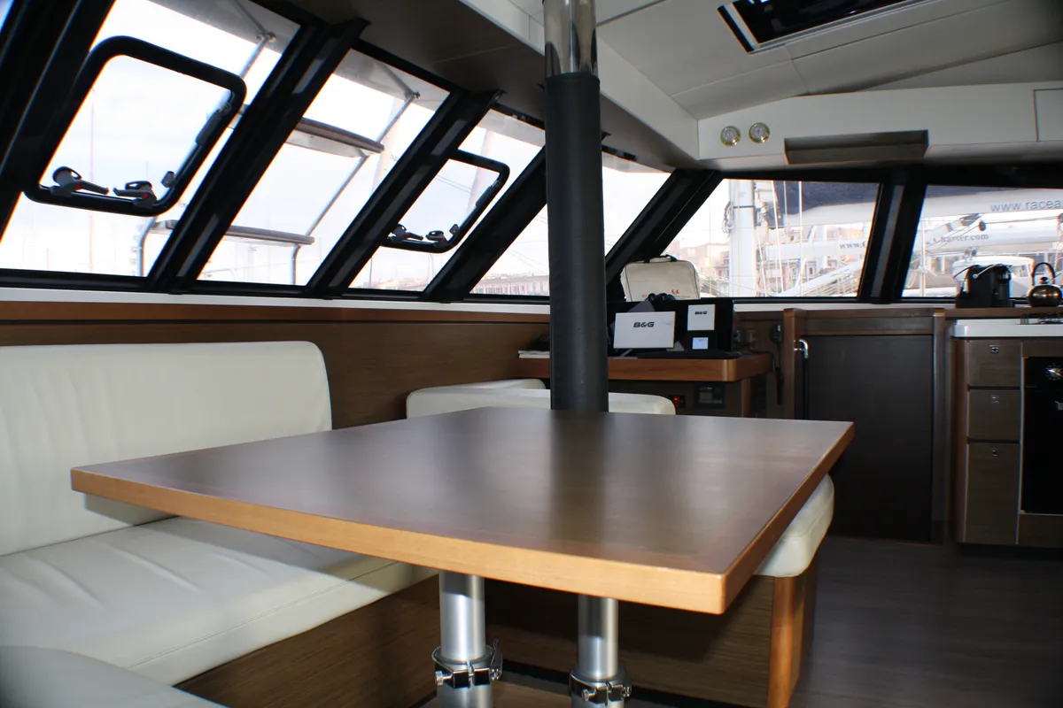 Salon of Sardinia II, a Nautitech 46 Fly catamaran at Figari, Italy
