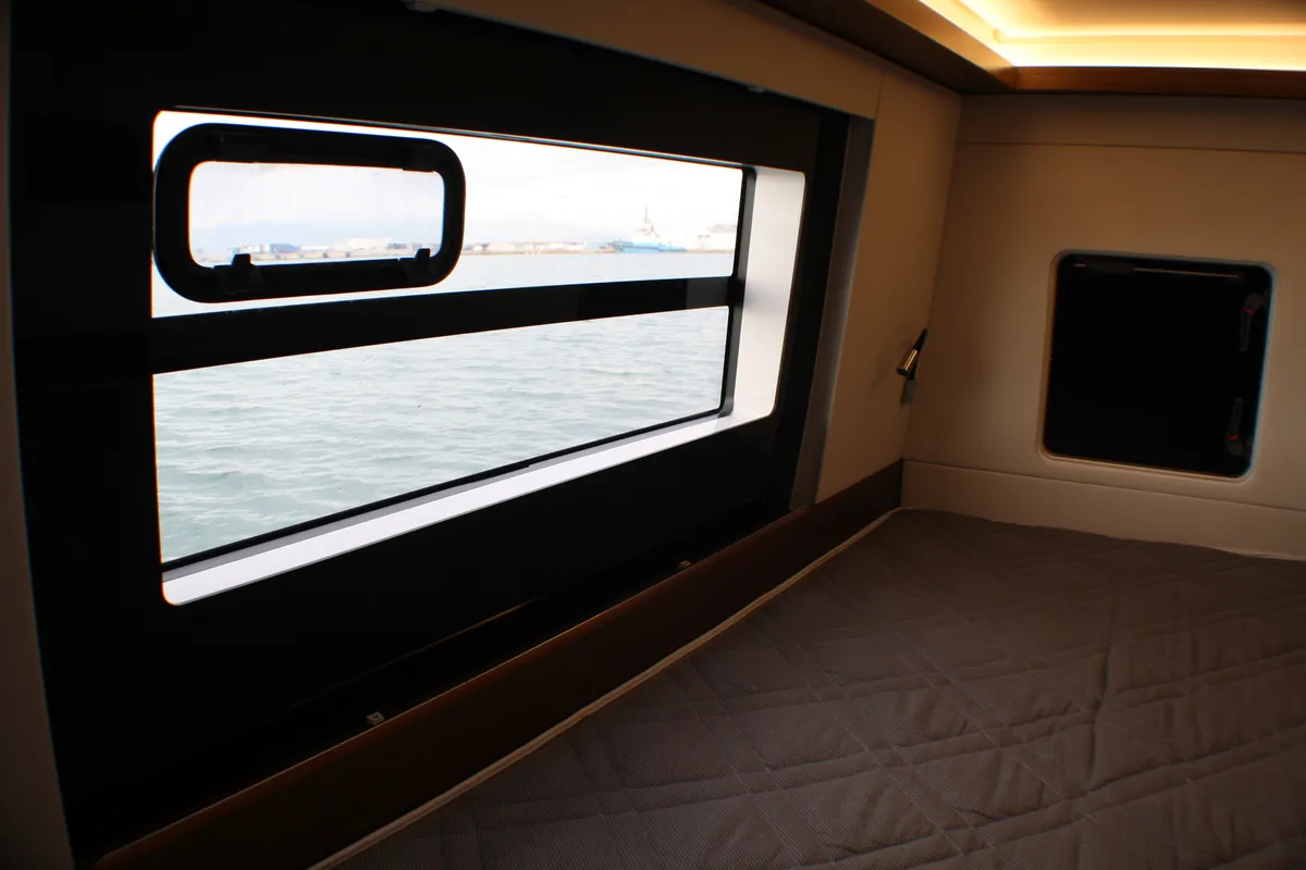Cabin on Sardinia II, a Nautitech 46 Fly catamaran at Figari, Italy