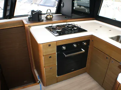 Galley of Sardinia II, a Nautitech 46 Fly catamaran at Figari, Italy
