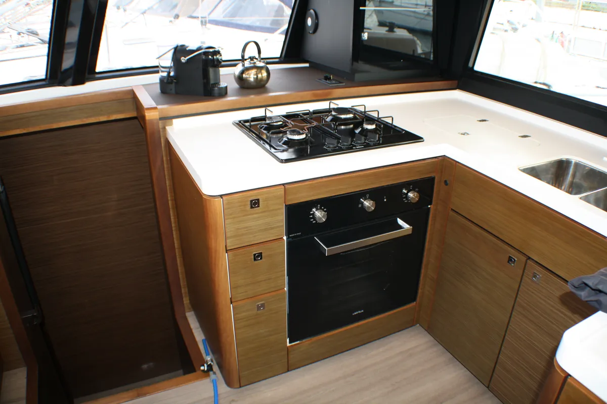 Galley of Sardinia II, a Nautitech 46 Fly catamaran at Figari, Italy