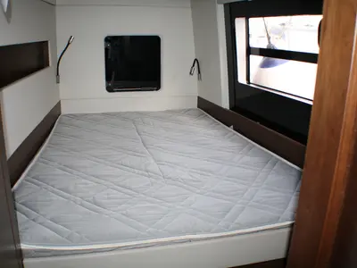 Cabin on Sardinia II, a Nautitech 46 Fly catamaran at Figari, Italy