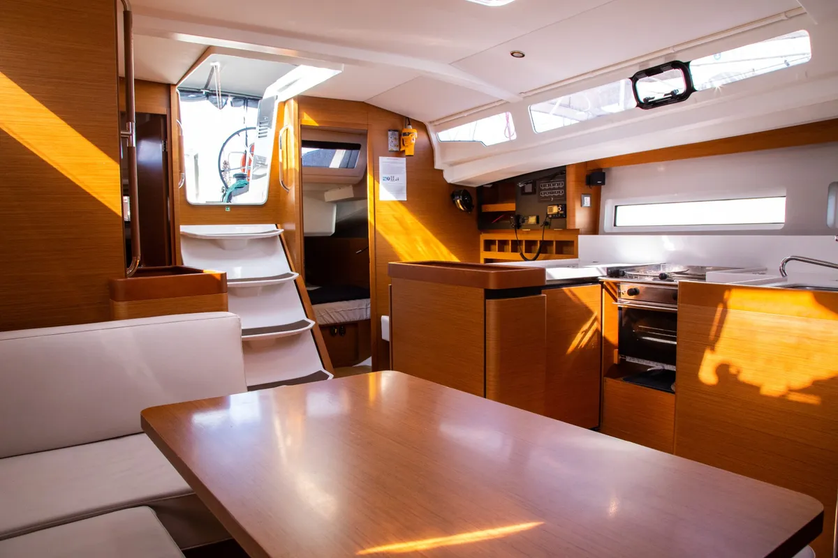 Salon of Monolith, a Jeanneau Sun Odyssey 440 sailboat at Municipal Unit of Ellomenos, Greece