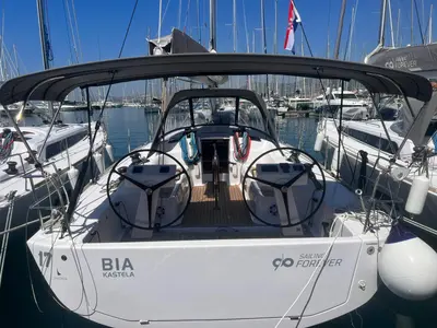Cockpit of Flora, a AD Boats Salona 46 sailboat at Kaštela, Croatia