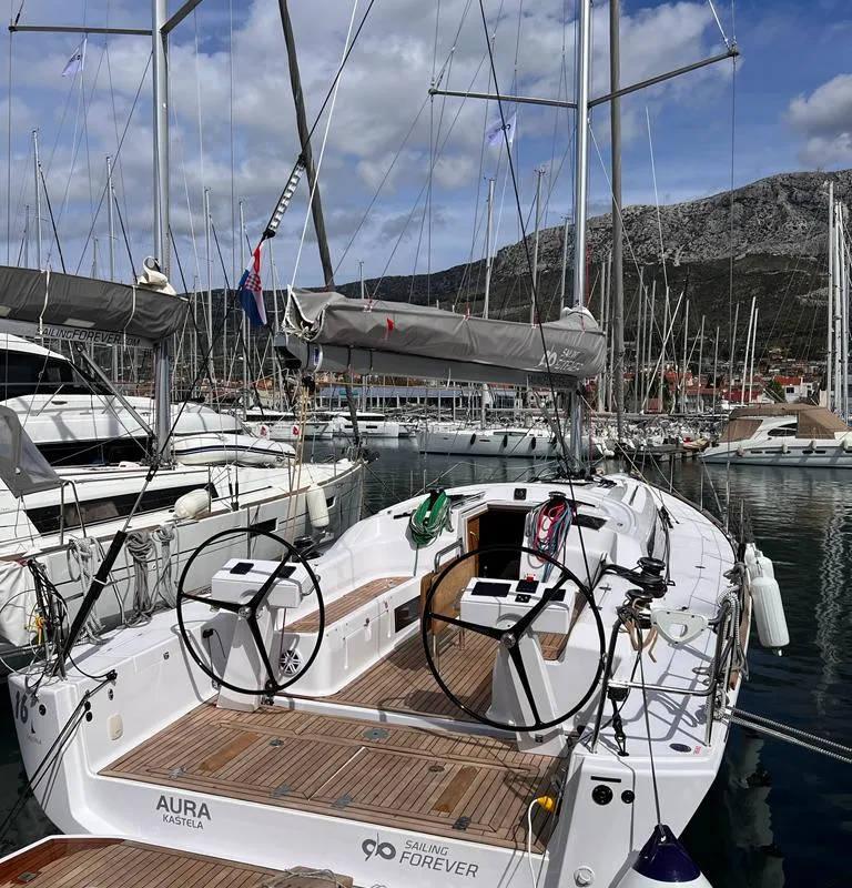 Cockpit of Flora, a AD Boats Salona 46 sailboat at Kaštela, Croatia