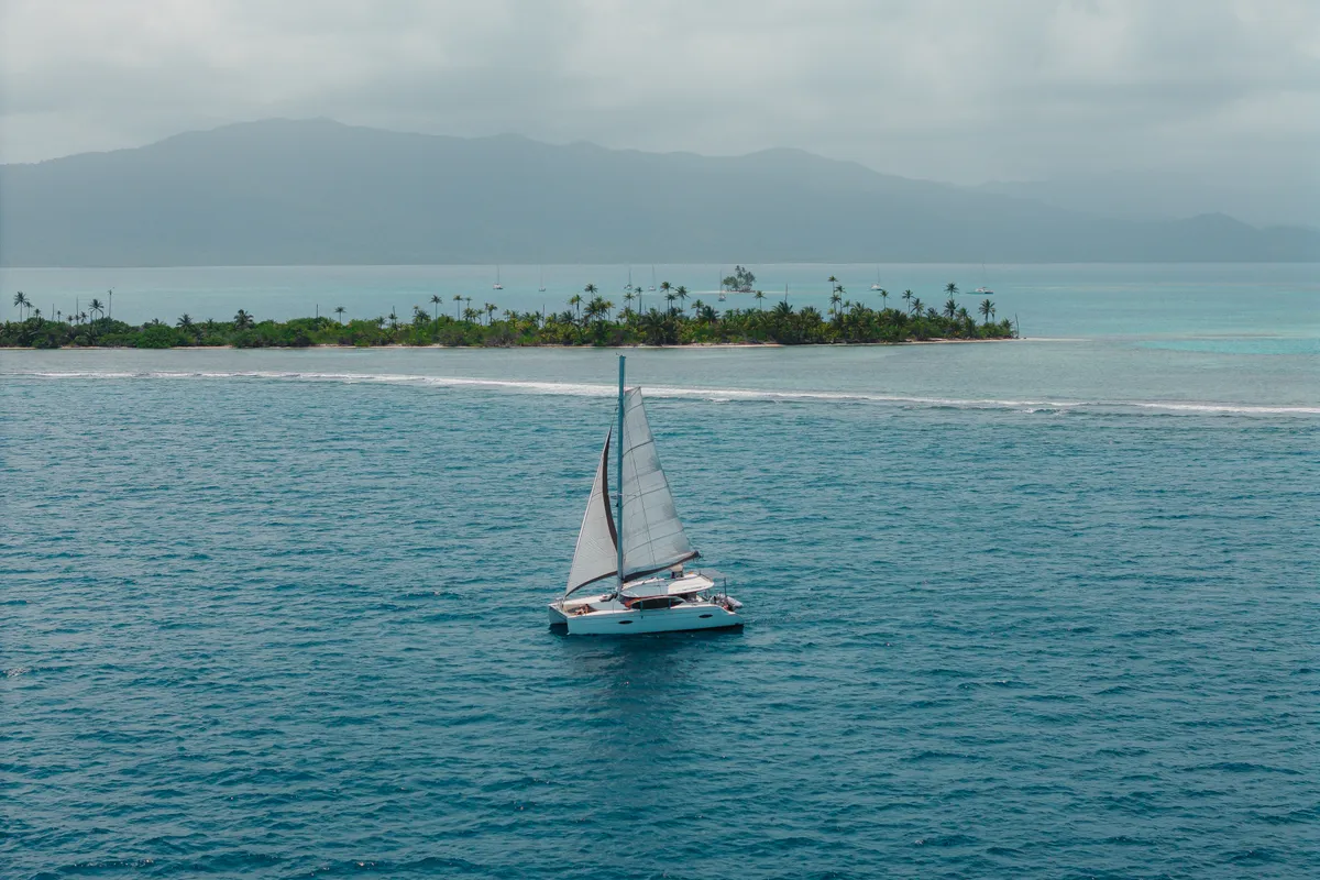Exterior view of Atila, a Fountaine Pajot Lipari 41 catamaran at San Blas, Panama
