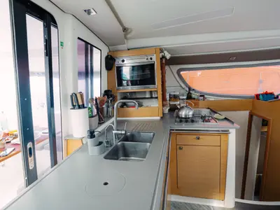 Galley of Atila, a Fountaine Pajot Lipari 41 catamaran at San Blas, Panama