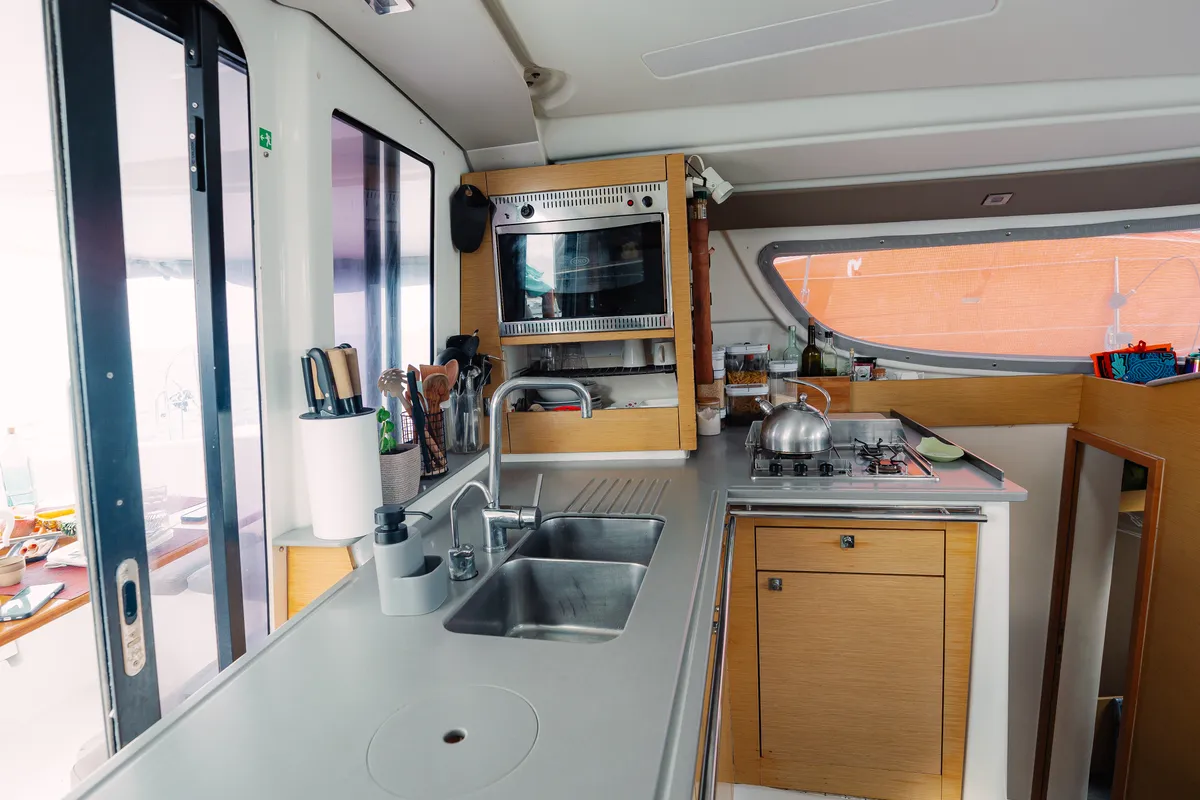 Galley of Atila, a Fountaine Pajot Lipari 41 catamaran at San Blas, Panama