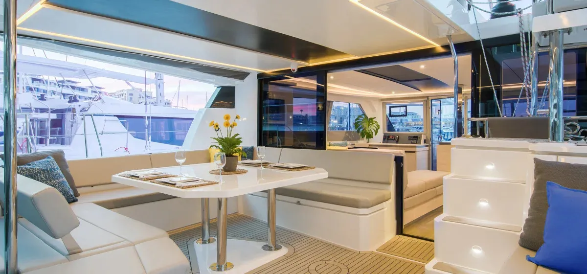 Deck of Moorings 5000-6 Exclusive, a Leopard 50 catamaran at Road Town, British Virgin Islands