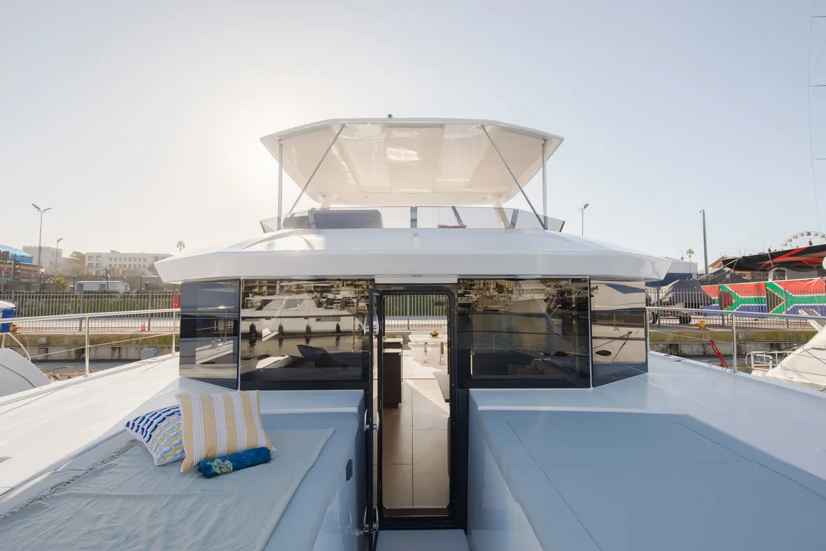 Deck of Leopard 53 PC Club, a Leopard 53 PC catamaran at Road Town, British Virgin Islands