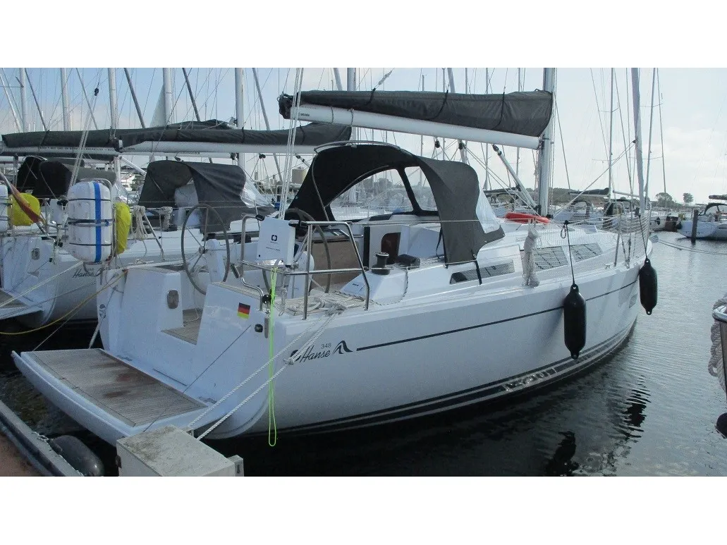 Exterior view of KORMORAN, a Hanse 348 sailboat at Gothenburg, Sweden