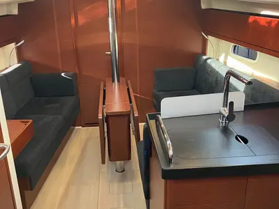 Salon of KORMORAN, a Hanse 348 sailboat at Gothenburg, Sweden