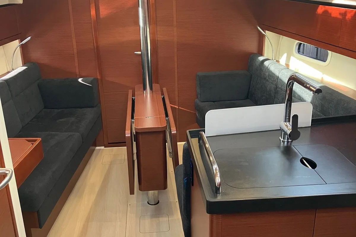 Salon of KORMORAN, a Hanse 348 sailboat at Gothenburg, Sweden