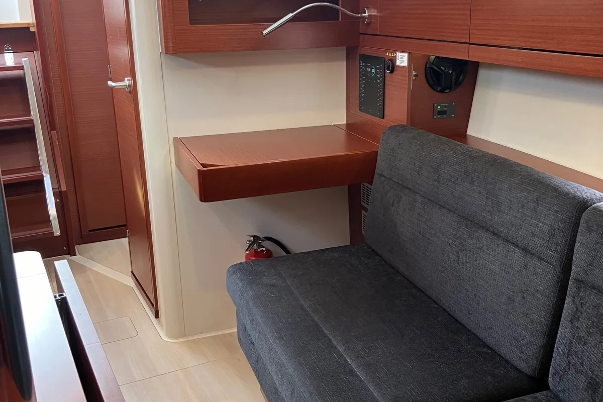 Salon of KORMORAN, a Hanse 348 sailboat at Gothenburg, Sweden