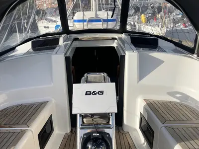 Cockpit of KORMORAN, a Hanse 348 sailboat at Gothenburg, Sweden