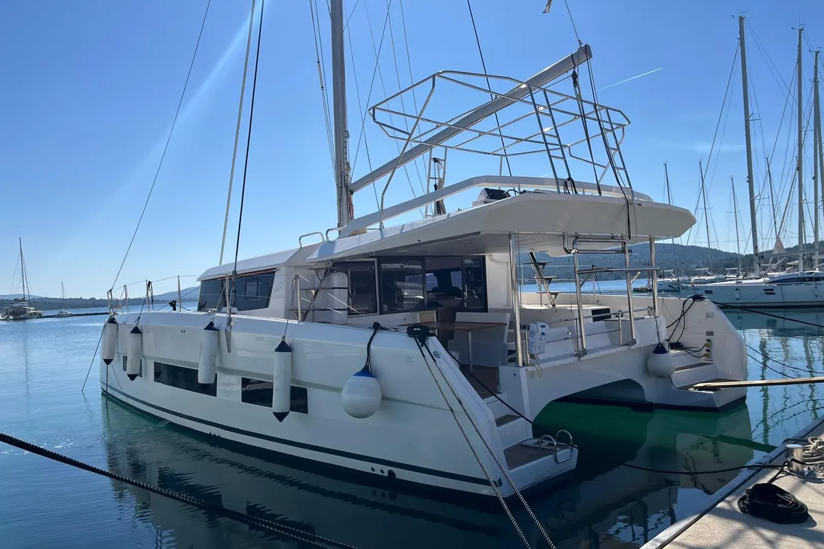 Exterior view of Dreamland, a Dufour 48 Catamaran catamaran at Split, Croatia