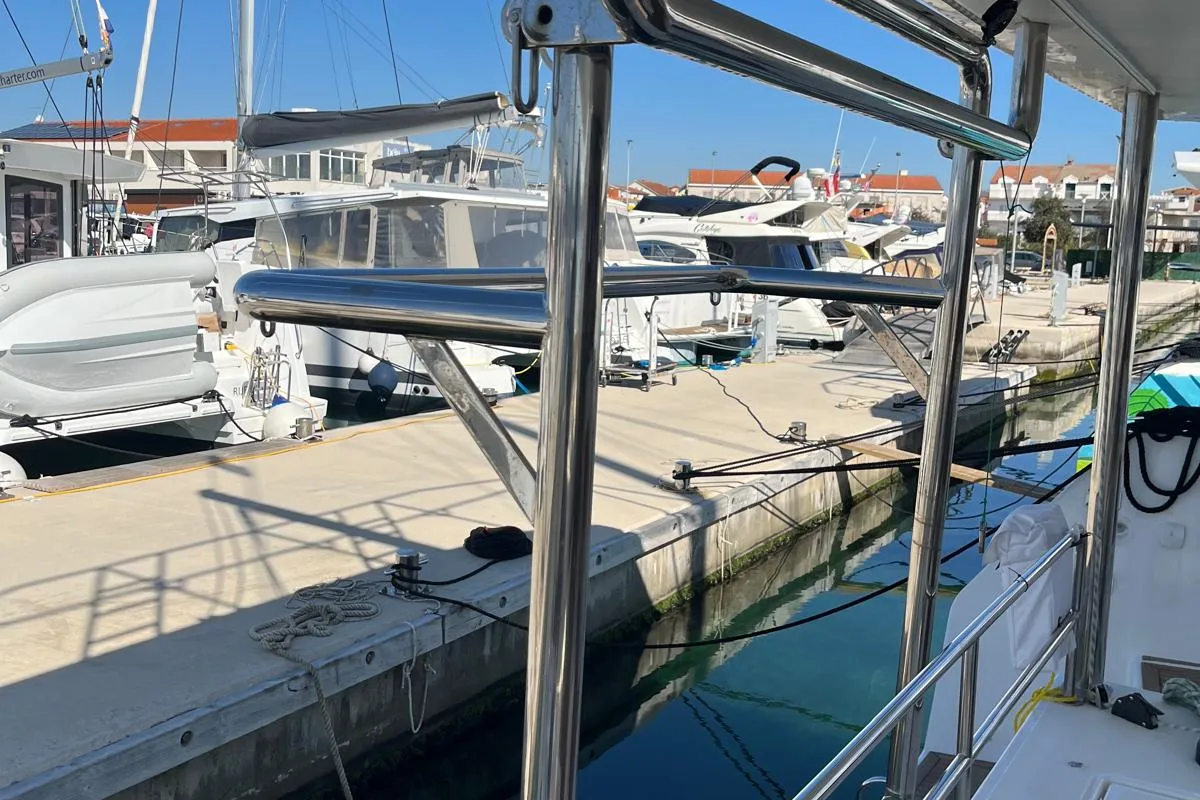 Deck of Dreamland, a Dufour 48 Catamaran catamaran at Split, Croatia