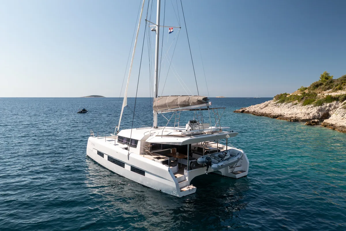 Exterior view of Dreamland, a Dufour 48 Catamaran catamaran at Split, Croatia