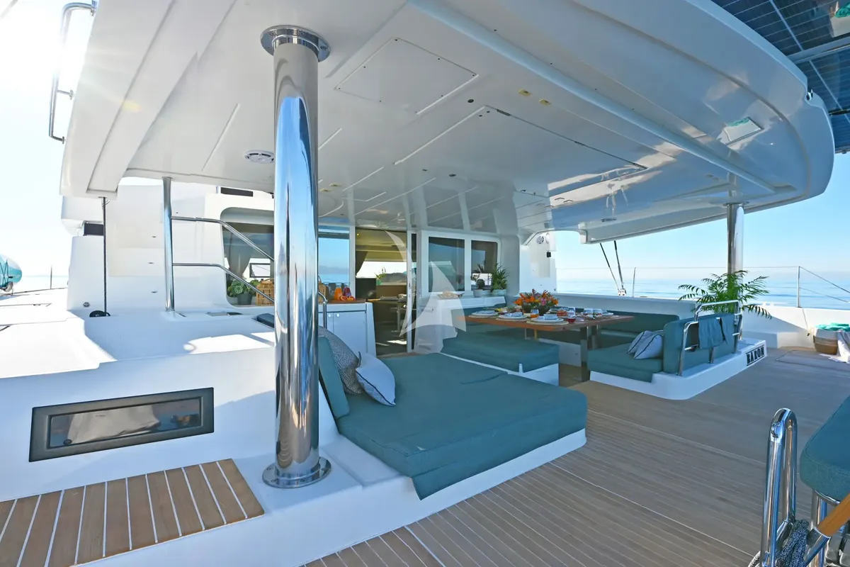 Deck of Baron, a Lagoon 52 catamaran at Athens, Greece