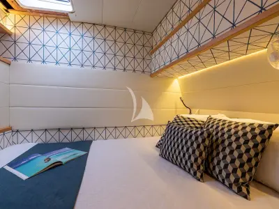 Cabin on Baron, a Lagoon 52 catamaran at Athens, Greece
