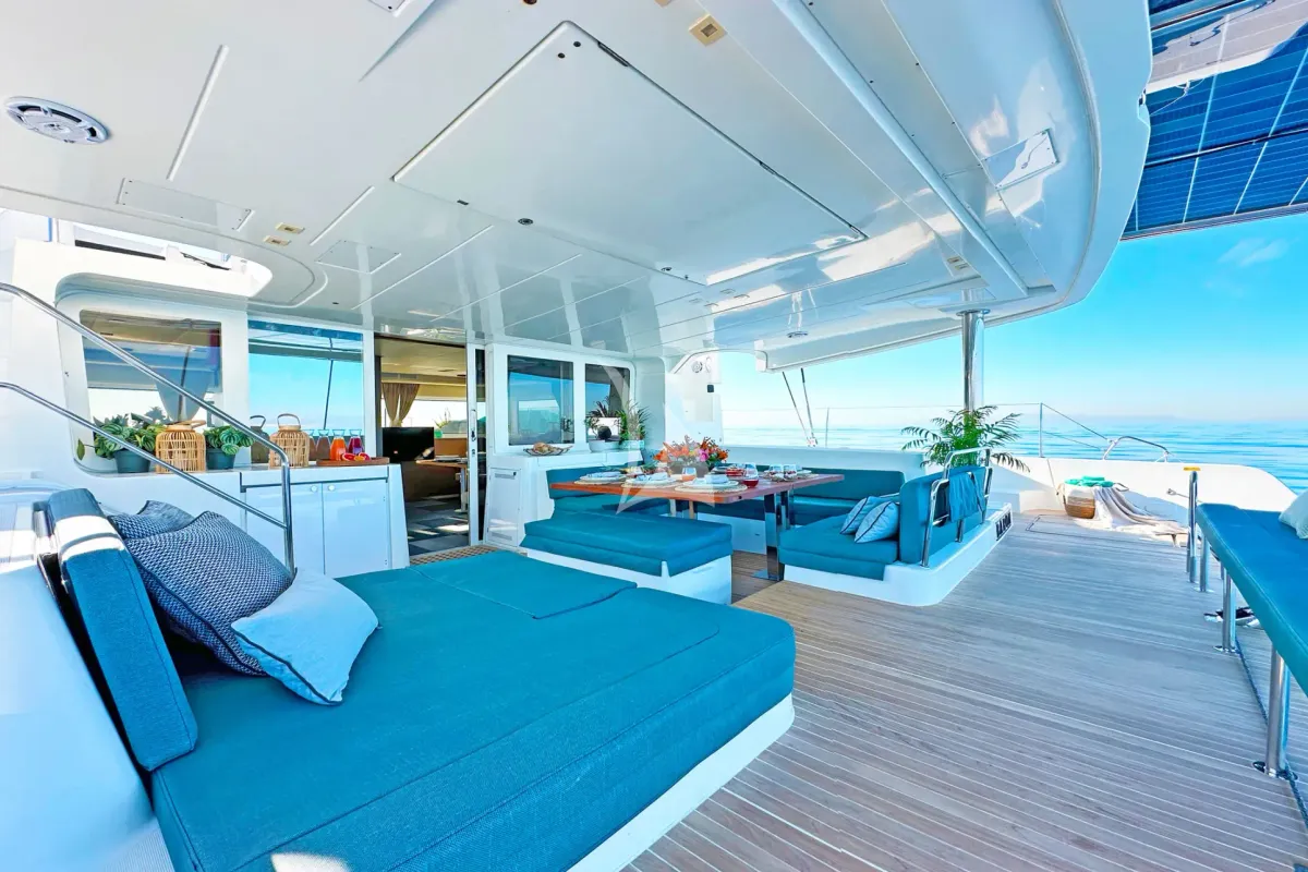 Deck of Baron, a Lagoon 52 catamaran at Athens, Greece
