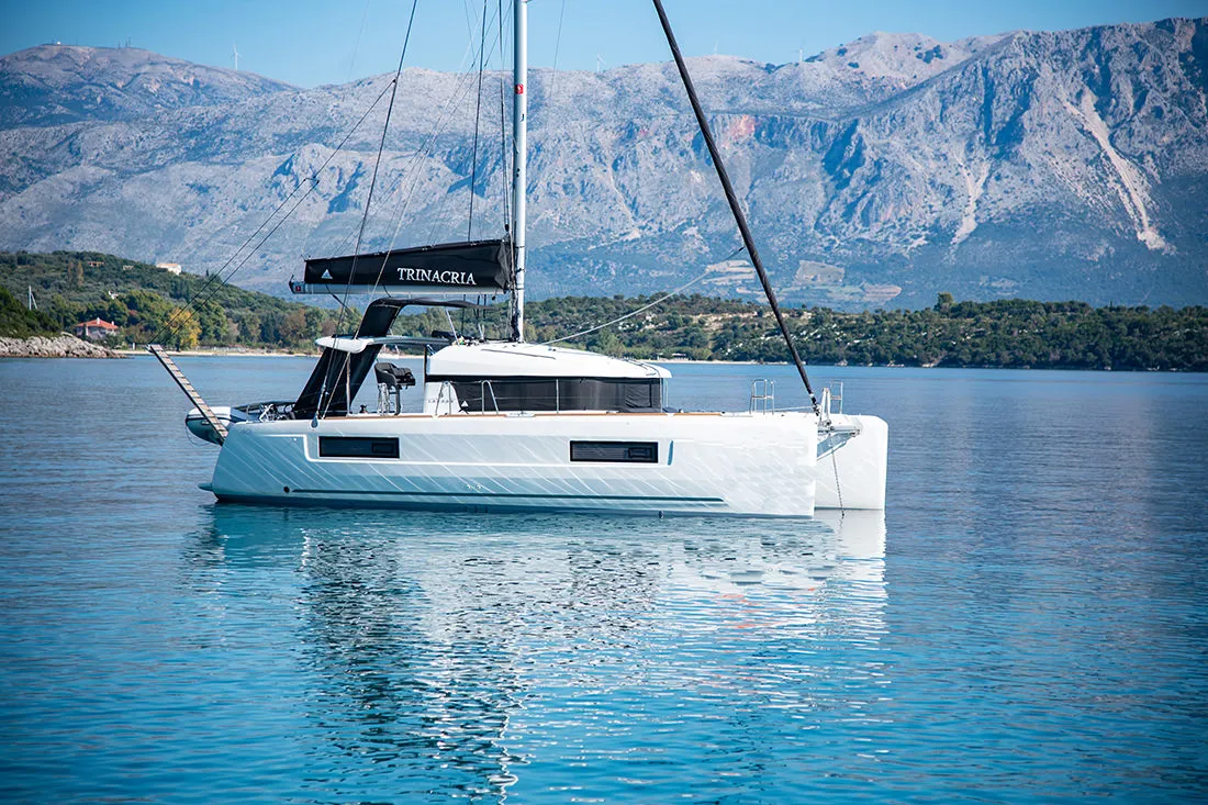 Exterior view of Trinacria, a Lagoon 40 catamaran at Municipal Unit of Anaktorio, Greece