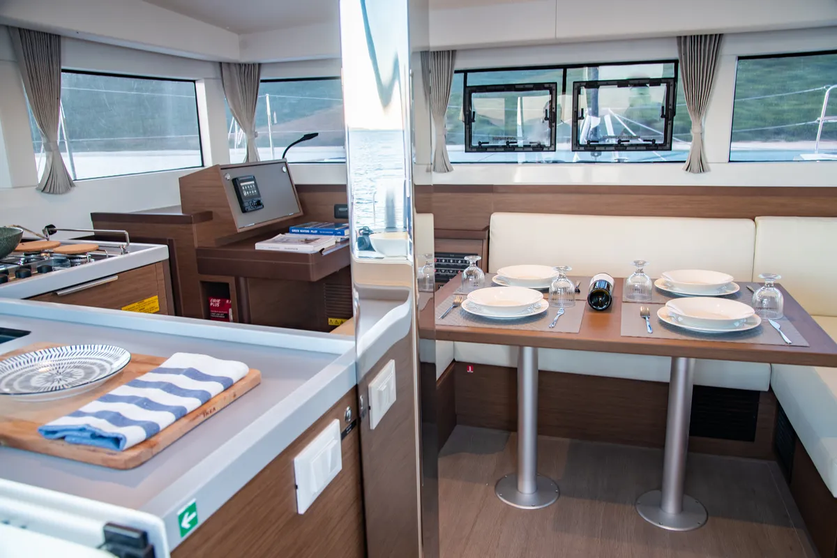 Salon of Trinacria, a Lagoon 40 catamaran at Municipal Unit of Anaktorio, Greece