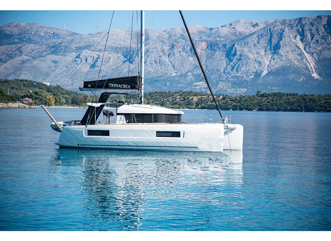 Exterior view of Trinacria, a Lagoon 40 catamaran at Municipal Unit of Anaktorio, Greece