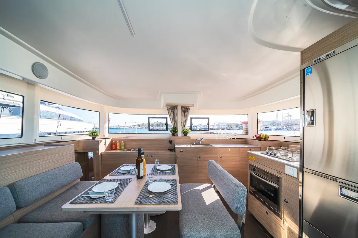 Galley of Alma Breeze, a Lagoon 38 catamaran at Kos, Greece