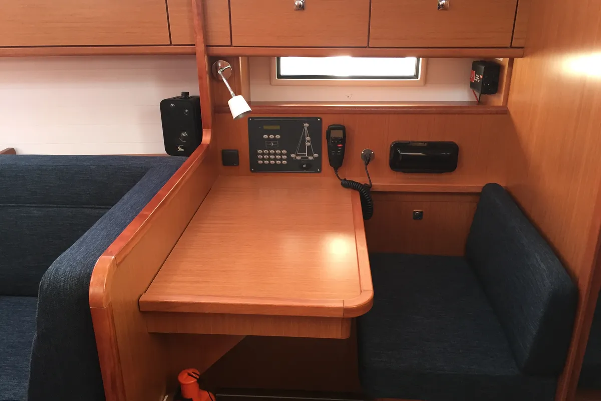 Salon of Anemoessa, a Bavaria Cruiser 41 sailboat at Kos, Greece
