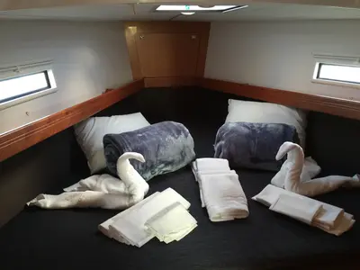 Cabin on Anemoessa, a Bavaria Cruiser 41 sailboat at Kos, Greece