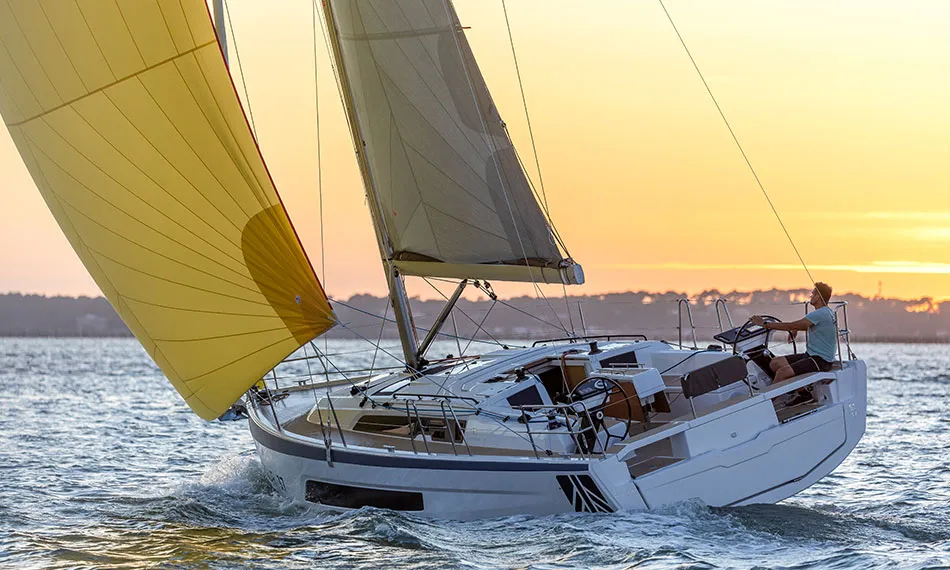 Exterior view of Thais, a Dufour 37 sailboat at La Rochelle, France