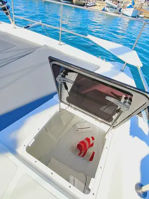 Deck of LOBA DO MAR, a Bali 4.6 catamaran at Sant Antoni de Portmany, Spain