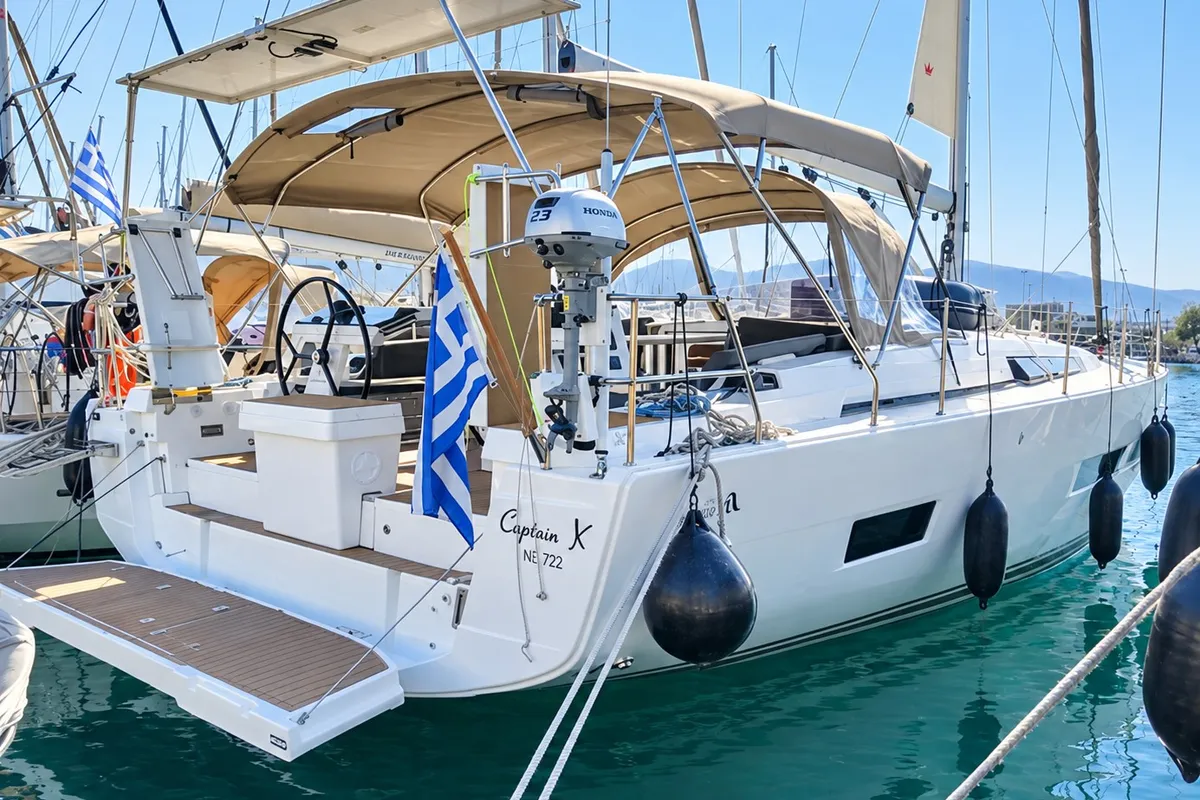 Exterior view of Captain K, a Hanse 460 sailboat at Athens, Greece