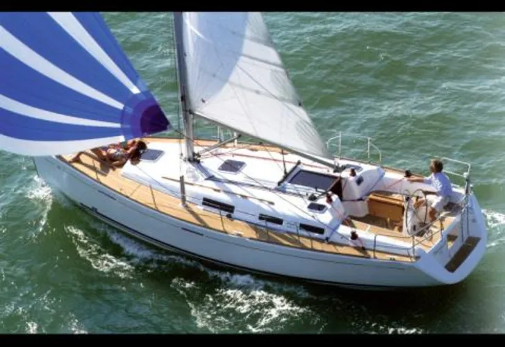 Exterior view of Mentholad, a Dufour 365 Grand Large sailboat at Sant Antoni de Portmany, Spain