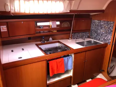 Galley of Mentholad, a Dufour 365 Grand Large sailboat at Sant Antoni de Portmany, Spain