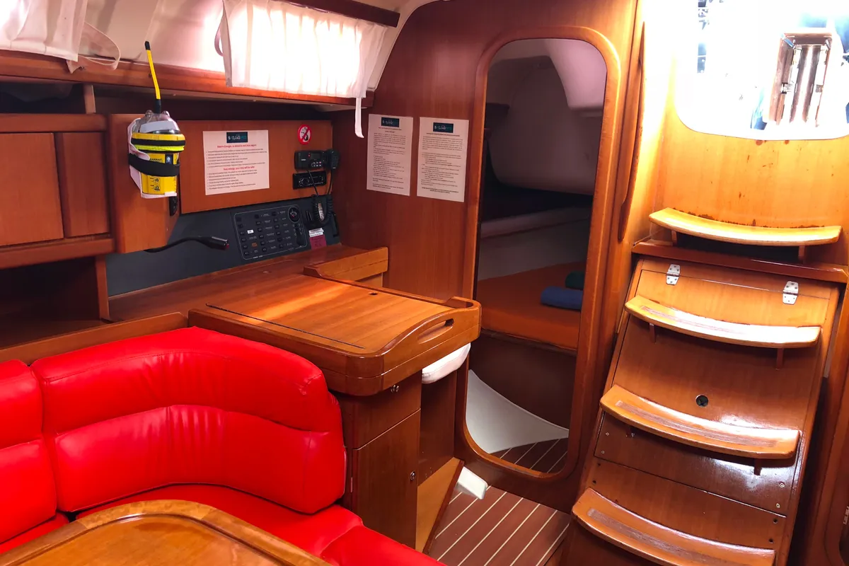 Salon of Mentholad, a Dufour 365 Grand Large sailboat at Sant Antoni de Portmany, Spain
