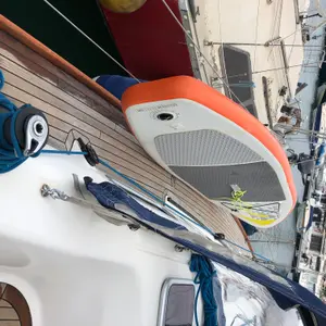 Deck of Mentholad, a Dufour 365 Grand Large sailboat at Sant Antoni de Portmany, Spain