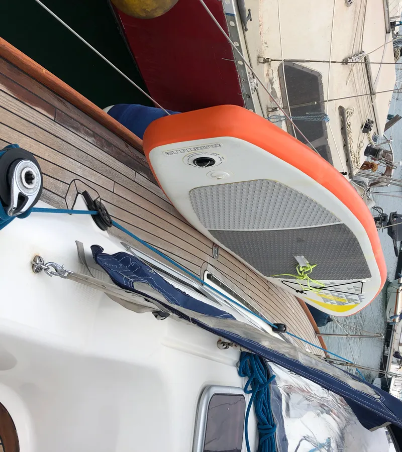 Deck of Mentholad, a Dufour 365 Grand Large sailboat at Sant Antoni de Portmany, Spain