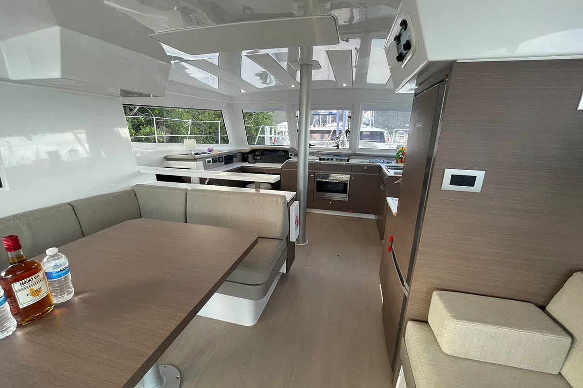 Salon of Imy Austral_X, a Bali Catspace catamaran at Road Town, British Virgin Islands