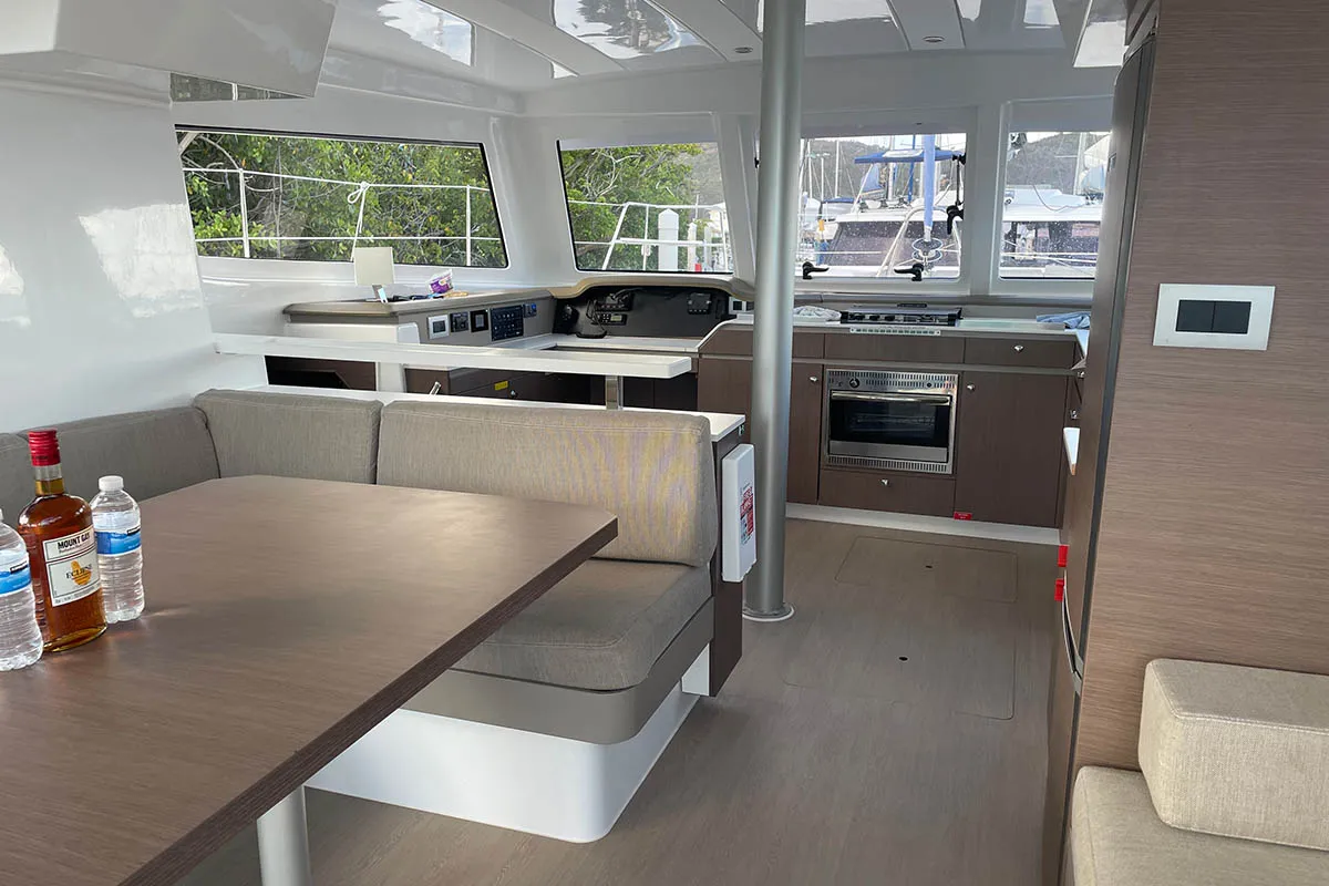 Salon of Imy Austral_X, a Bali Catspace catamaran at Road Town, British Virgin Islands