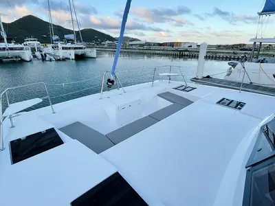 Deck of Imy Austral_X, a Bali Catspace catamaran at Road Town, British Virgin Islands