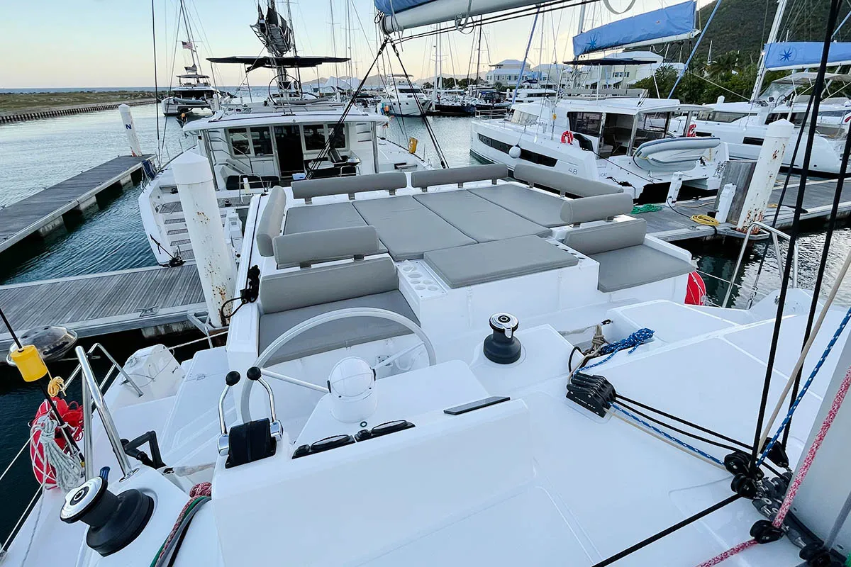 Deck of Imy Austral_X, a Bali Catspace catamaran at Road Town, British Virgin Islands