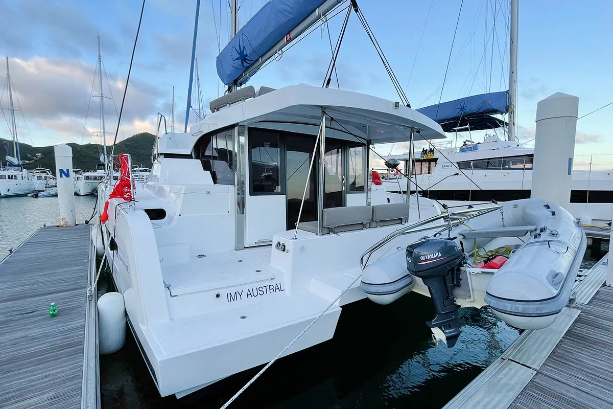 Exterior view of Imy Austral_X, a Bali Catspace catamaran at Road Town, British Virgin Islands