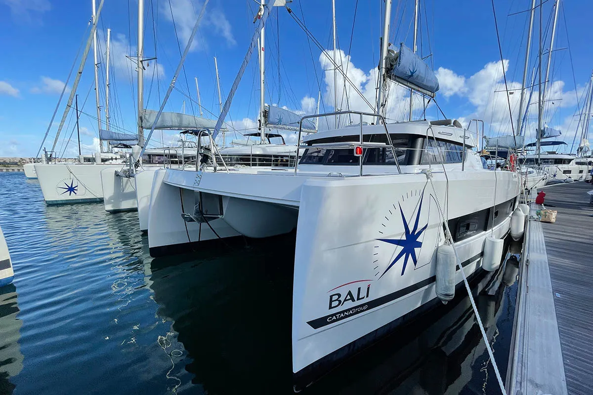 Exterior view of Imy Austral_X, a Bali Catspace catamaran at Road Town, British Virgin Islands