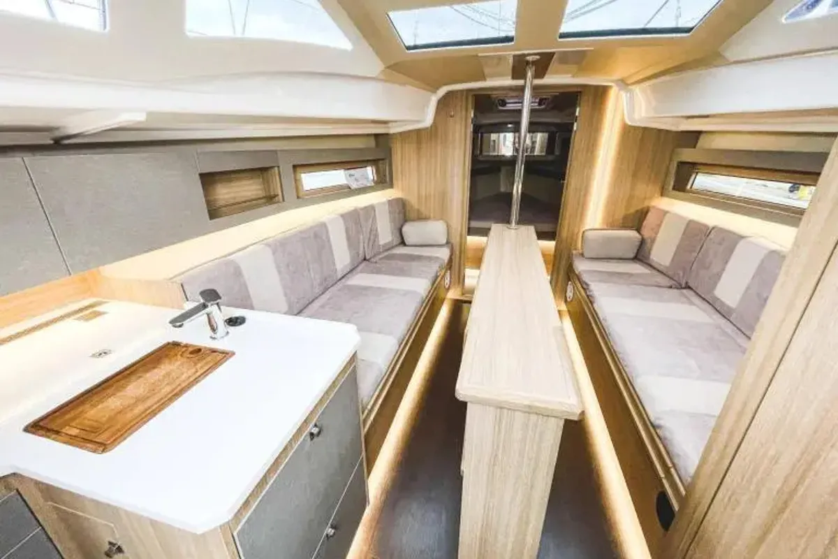 Salon of Wyspa Kormoranow, a Northman Maxus 34 sailboat at Sztynort, Poland